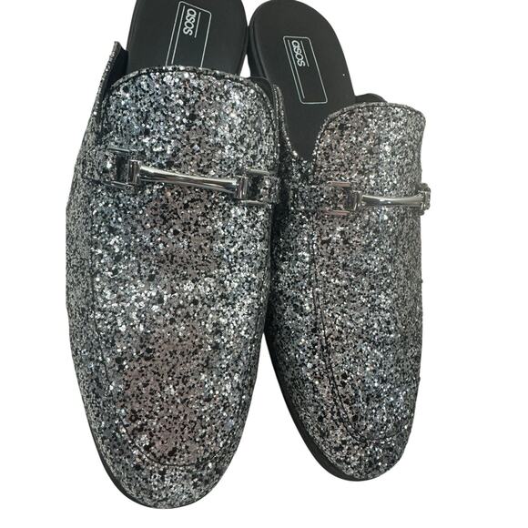 Asos Holiday Party Black Glitter Loafer Flats Womens 10 Snaffle Bit Slip Ons Fun - Picture 3 of 11